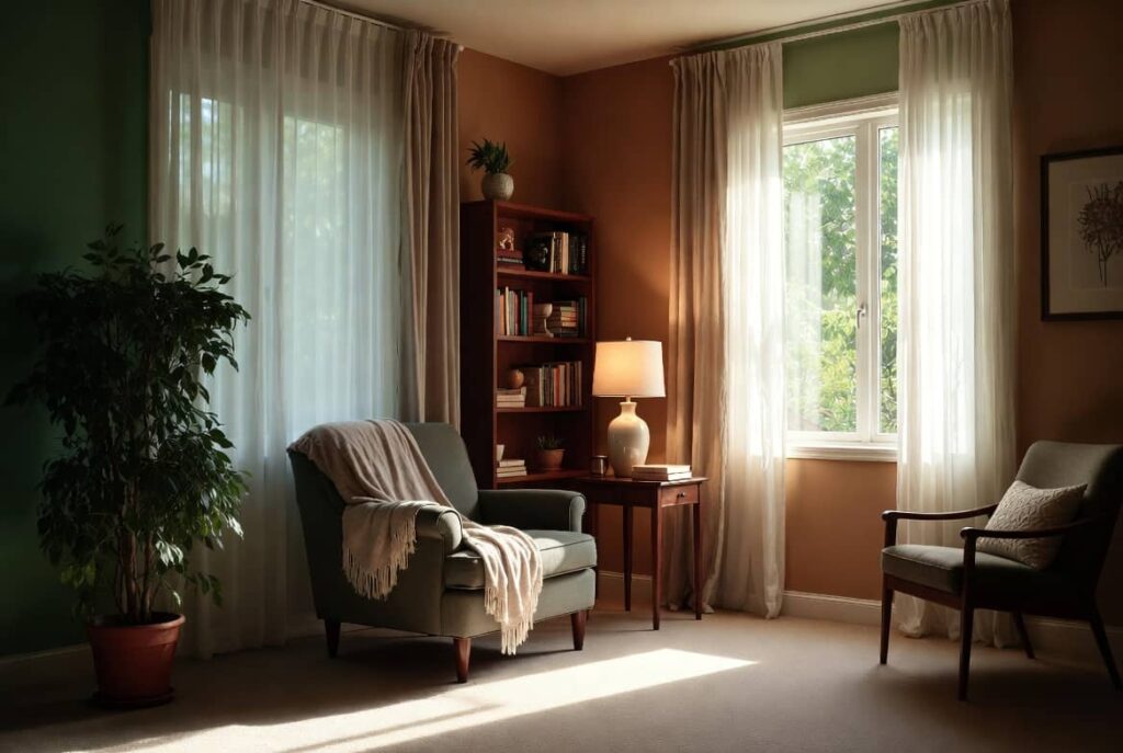 Comfortable therapy room at Mandi Simons Counselling Practice in Hampstead