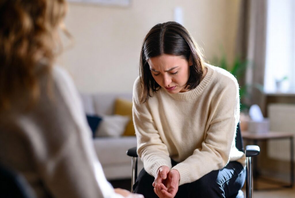 Quiet therapy room with a comfortable armchair